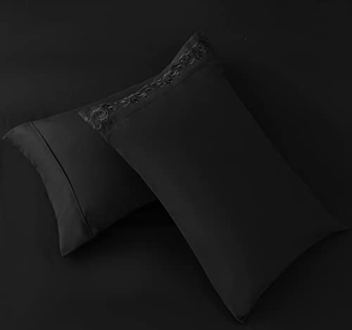 Lonava Queen Size Sheets Set - 6 Piece Set Wrinkle Free Hotel Luxury Oeko-Tex Sheets And Pillowcases Set, Silky Soft Microfiber Bed Sheets, Breathable And Elastic, 16-Inch Deep Pockets, Black #TOP2