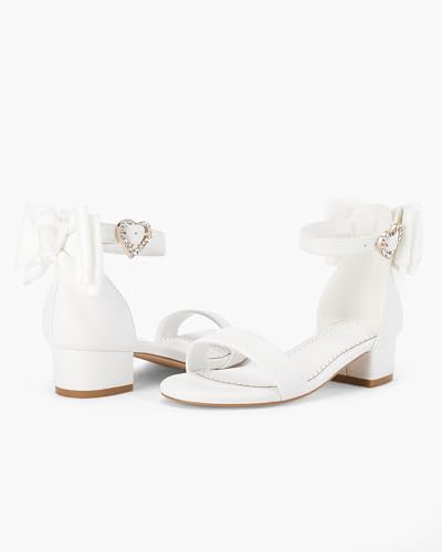 Image of Coutgo Girl's Bow Tie Heeled Sandals Open Toe Chunky Low Heel Rhinestone Princess Dress Shoes