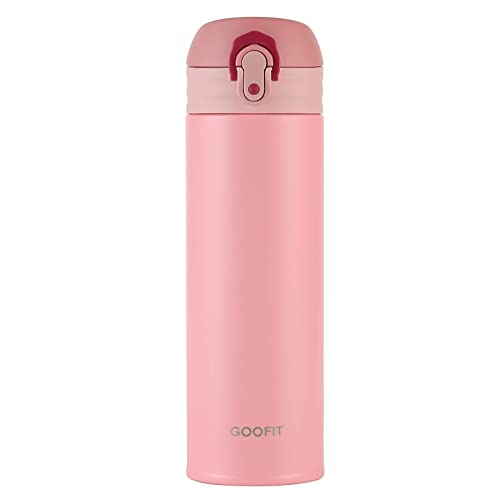 GOOFIT Thermosflasche, Isolierte Vakuum Sport Wasserflasche, 480 ml, Edelstahl, BPA-frei, Lecksichere Thermosflasche für Sport, Unterwegs, Schule, Outdoor, Büro, Zuhause (Pink)