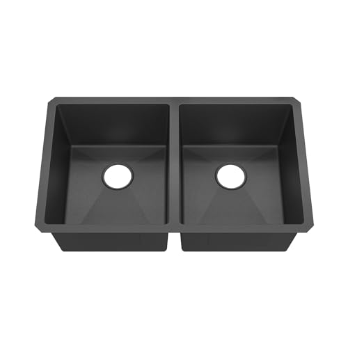 Sinber HU3219D-B 32\" x 19\" x 10\" Undermount Double Bowl Kitchen Sink with 18 Gauge 304 Stainless Steel Black Finish (Sink Only) - Thumbnail 6