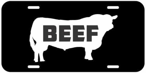 Beef Aluminum Metal On Black License Plate Tag Farmer Cattle Truck Car