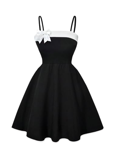 Verdusa Girls 3D Bow Cami Dress A Line Flowy Birthday Dress Cute Summer Outfits Black 10 Years