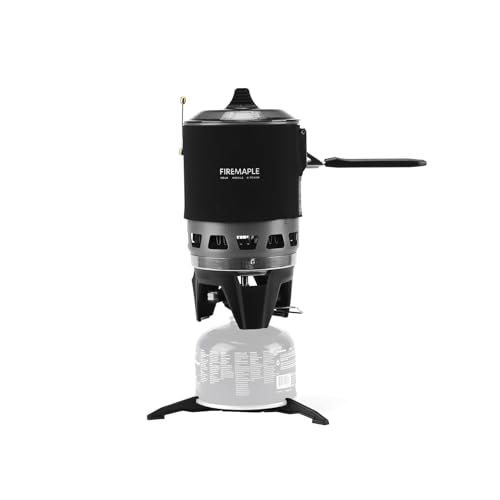 Fire-Maple FMS-X3 Réchaud Camping Gaz 0,8L, Réchaud portable à Allumage électrique+Support Casserole+Stabilisateur, Brûleur à Jet Systeme pour Randonnée et Trekking (Noir)