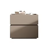 Mesita de Noche Moderna de Madera con Dos cajones con Tiradores Ocultos, Elegante mesita de Noche con diseño Acanalado para múltiples usos (Gris)