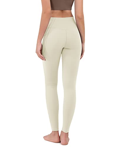 Ododos Camel Toe Free Crossover Leggings For Women With Pockets Non See Through Workout Athletic Yoga Pants, Linen White, Medium #TOP3