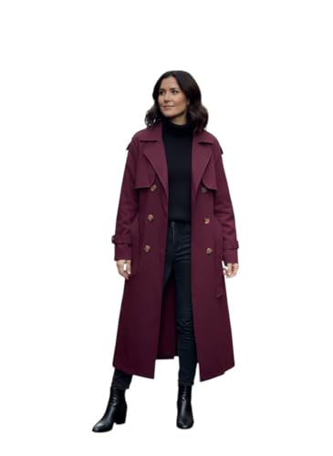 معطف نسائي ترينش كوت طويل بأزرار مزدوجة، بلطو حريمي قماش جابردين، مقاس واحد حتى 85 كيلو (نبيتي)