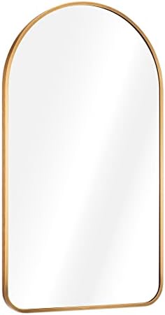 Navaris Arched Wall Mirror - Golden Arch Framed Mirror - 45 x 80 cm Wall-Mounted Mirror with Gold Aluminium Alloy Frame for Living Room Bathroom Hall