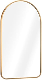 Navaris Arched Wall Mirror - Golden Arch Framed Mirror - 45 x 80 cm Wall-Mounted Mirror with Gold Aluminium Alloy Frame for Living Room Bathroom Hall