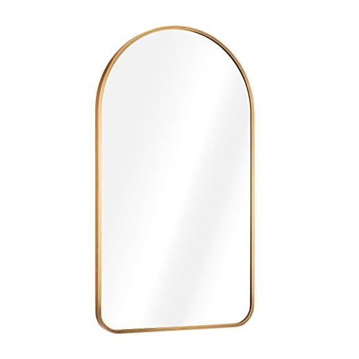 Navaris Väggspegel välvd med ram – dekorativ spegel 45 x 80 cm att hänga upp – badrumsspegel hall WC – rundade hörn upptill – guld/brons