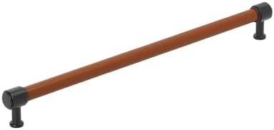 Signature Hardware 954070-18 Lazzara 18 Inch Center to Center Cognac Leather Appliance Pull - Matte Black