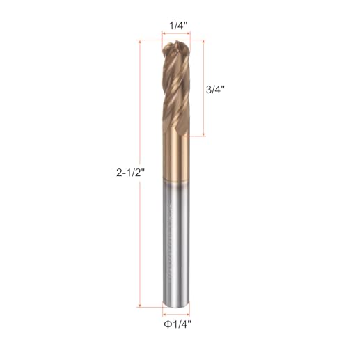 Image of HARFINGTON Ball Nose End Mill 4 Flute 1 /4 inch Diameter 1 /4 inch Shank Tungsten Carbide TiAlN Coated Spiral CNC Router Bits 3 /4 inch Cutting Length Single End Ball Cutting Tool for Carving Engraving