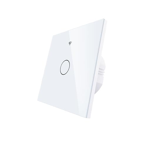 Interruttore Touch da Parete WiFi 2.4G + BLE + RF 433MHz, Vetro Temperato Bianco, 1 Tasto, Quadrato 86X86X30mm Per Scatola 502, App TUYA Smart Life