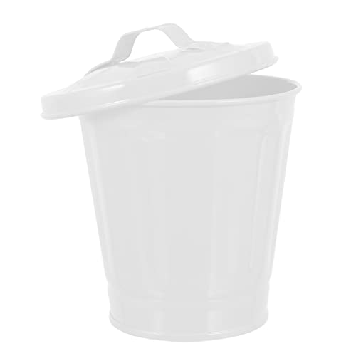 1pc Garbage Can Pen Holder Small Storage Buckets Small Basket with Lid Garbage Container Mini Desk Trash Can Trash Cans Car Flower Pot with Lid White Iron Toy Box Pencil Office -  Balacoo, N0317CQ051591I8CSF0O6NUP1