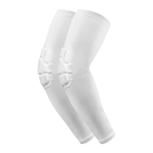 Gomitiera Basket, Gomitiere Portiere Calcio, Bianco Elastico Protezione per Gomito, Confezione da 2, Gomitiere Palestra Braccioli Imbottiti Manicotti Pallavolo, arm Compression Sleeve dal Gomito