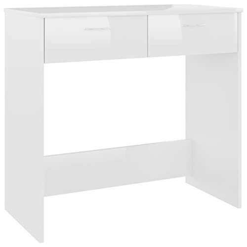 vidaXL Bureau Table d'Ordinateur Table d'Etude Table Informatique Table d'Ecriture Bureau d'Ordinateur Maison Blanc Brillant 80x40x75 cm Aggloméré