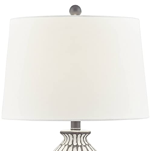 360 Lighting Carlton Modern Coastal Table Lamps 28 1/4" Tall Set of 2 Gray Wash Off White Fabric Tapered Drum Shade for Living Room Bedroom House Bedside Nightstand Home Office Family - Image 8