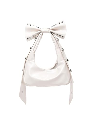 Verdusa Women's Bowknot Studded Shoulder Handbags Punk PU Leather Top Handle Clutch Purses