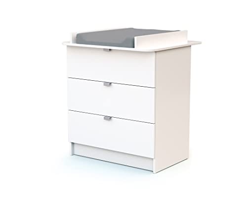 WEBABY - Commode à langer 3 tiroirs Blanc ALBA | 3 tiroirs | 79 x 65 x 92 cm | Plan à langer amovible inclus
