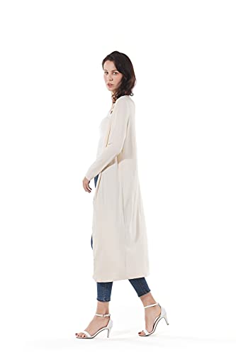 Image of Women's Solid Sweater Essential Duster Long Cascading Open Front Lightweight Blue Cardigan