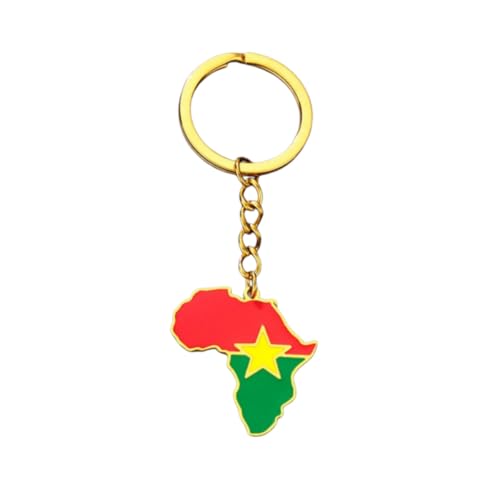 LUTAKU Porte-clés carte africaine 44 styles – Acier inoxydable doré émaillé National Pride accessoire femmes hommes porte-clés sacs porte-clés sœurs frères cadeaux d'anniversaire, Burkina Faso, taille