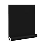 HyunHome Black Wallpaper Black Contact Paper Thicken Peel and Stick Wallpaper 24"x394" Matte Solid Textured Contact Paper Self Adhesive Removable Waterproof for Cabinets Furniture Bedroom Livingroom