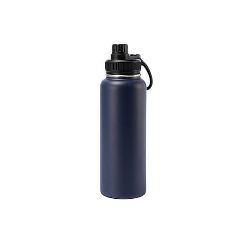 HOTGEEJP真空断熱スポーツボトル 持ち運びに便利なキャリーループ 直飲み 飲み口が外せて洗いやすい 保温専用 漏れない 軽量 コンパクト (1200ml,ダークブルー)