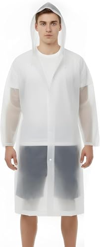 Impermeable de EVA para adultos, poncho de lluvia transparente reutilizable, impermeable, transpirable, para mujeres y hombres, ligero y portátil para senderismo, viajes al aire libre, viajes, blanco