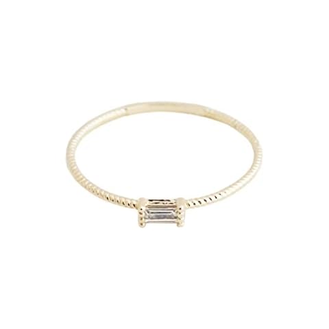 Honeycat Tiny Baguette Crystal Ring in Gold Plate, Rose Gold Plate, or Sterling Silver Plate | Minimalist, Delicate Jewelry (Gold - Twisted Band, 9) Cover