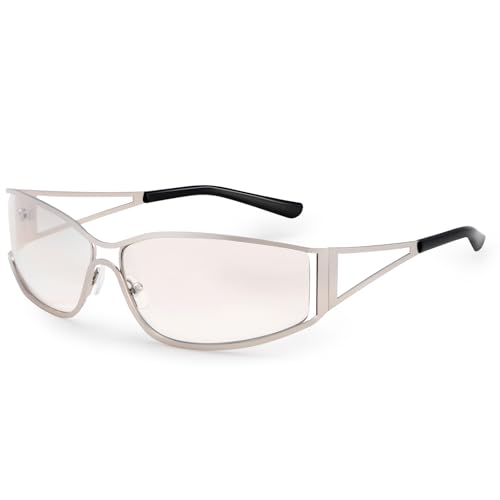 Dollger Y2k Sunglasses for Women Trendy Y2K Glasses Metal Wrap Around Retro 2000S Sunglasses