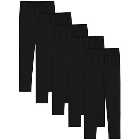 BOOPH 5 Pack Girls Leggings Cotton Full Length Stretchy Kids Pants Footless Black 9-10 Years Cover