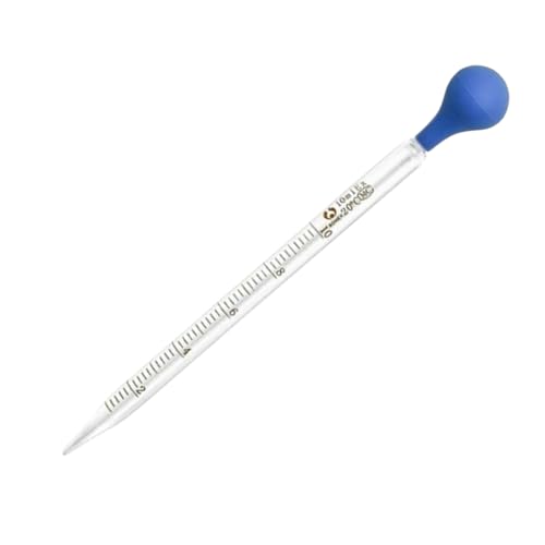 Multipurpose Glass Pipettes Droppers, 10ml Graduated, Blue Rubber Head, Straight-Tip Calibrated Thick Glass to Transfer Fluid, Liquids, Essential Oils, Accurate Easy Dose & Measurement - 8
