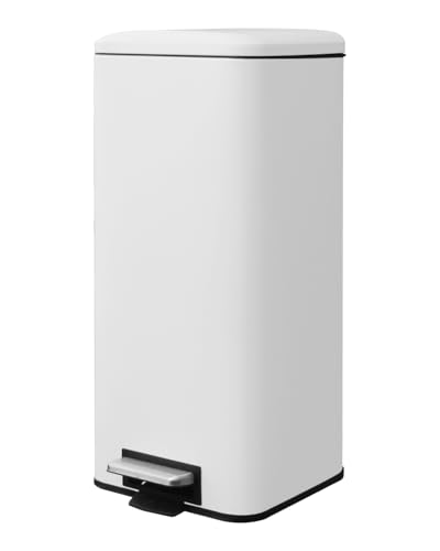 JM ·YIPENG Kitchen Bin, 30L Pedal Bin with Lid,Stainless Steel Bins for Kitchen, 30 Liter Rubbish bin with Inner Bucket, Softly Close and Stay Open,White