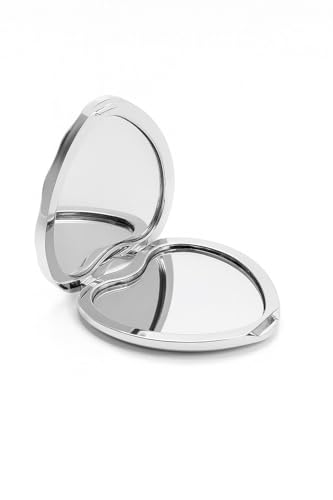 URBAN BOX Plastic Small Double Sided Foldable Purse Mirror for Women Heart Shape Magnifying Hand Mirror for Makeup Handy Compact Travel Mirror (Silver)