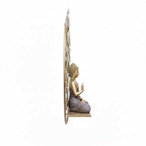 Image of buddha Metal Tree of Life with Meditating Buddha Wall Art with LED Backlight - 32x32 Inches, Golden & Bronze Finish, Perfect for Living Room, Office & Gifting