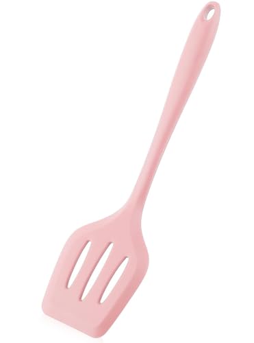 Image of Baskety Silicone Turner Spatula /Slotted Spatula, High Heat Resistant to 480F, Hygienic One Piece Design, Non Stick Rubber Kitchen Utensil for Fish, Eggs, Pancakes, Wok Pink Pack of 1