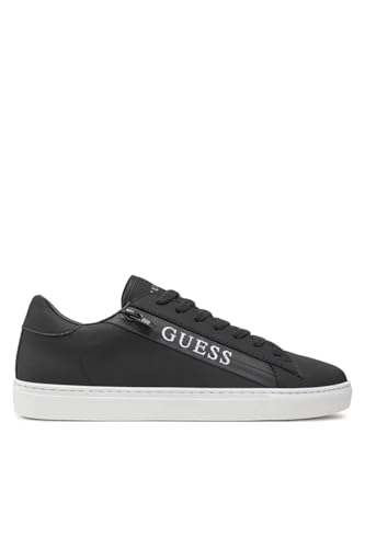 GUESS - Zapatillas con logo con cremallera de piel sintética para hombre, Negro , 43 EU