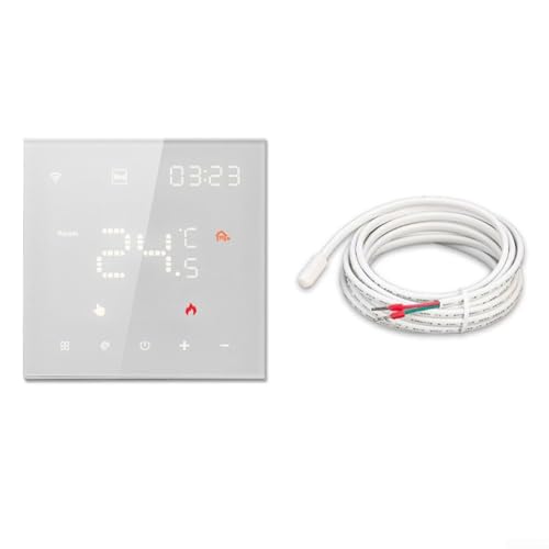 Termostato inteligente WiFi, control remoto de temperatura con pantalla táctil LCD para Tuya App Control de voz Sistema de caldera de calefacción por suelo (blanco eléctrico)