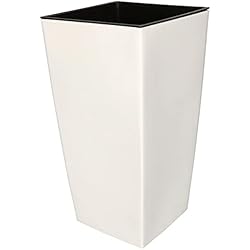 Macetero Alto Ratan KOTARBAU® Maceta cuadrada con maceta interior, 170 x 170 x 325 mm, color blanco mate
