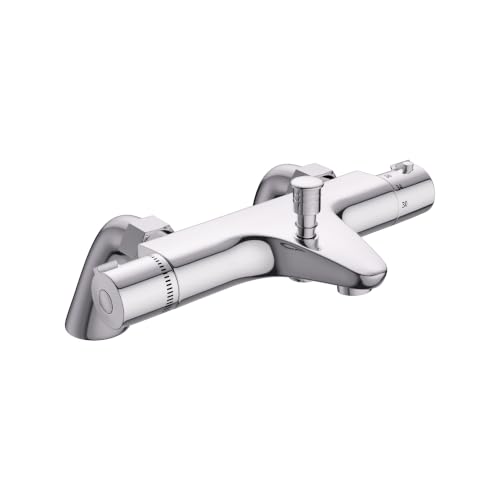 MORADO Mitigeur Baignoire Thermostatique, Robinet ,Mitigeur de Douche avec Contrôle de La Température, Laiton, Finition Chromée, Monté sur Baignoire