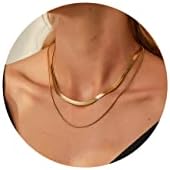 Momlovu Necklaces for Women Girls, 18K Gold | Silver Necklaces for Women Herringbone Chain Snake Chain Layered Choker Necklace for Women Girls Width 3mm/4mm/5mm