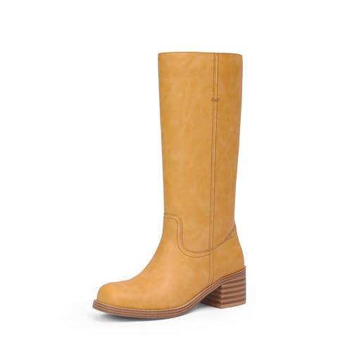 Image of Adolilove Mid Calf Boots for Women Chunky Block Low Heel Square Toe Comfortable Casual Trendy Stylish Boots