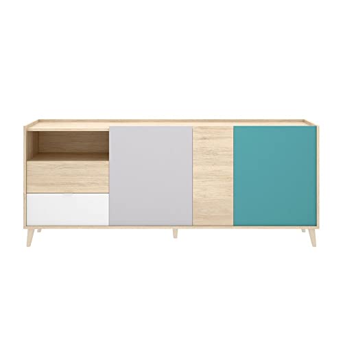 Mobelcenter-Mueble-Aparador-3-Puertas-2-Cajones-1-Hueco-Buffet-Moderno-Armario-Auxiliar-Comedor-Color-Blanco-Natural-Esmeralda-y-Gris-Medidas-Ancho-180-cm-x-Fondo-43-cm-x-Alto-75-cm-1341