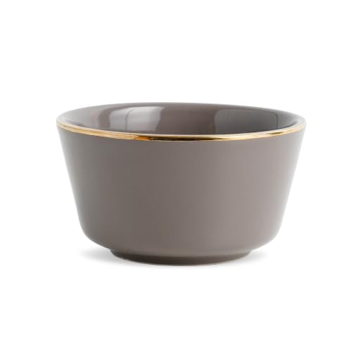 Image of Shay Ceramic Dinner Bowl Set of 4 for Rice, Dal, Salad, Snacks, Fruits & Noodles | Grey with Gold Rim | Microwave Safe Ceramic Serving Bowls for Home, Kitchen & Gifting (Bowl Set of 4 - Grey Gold)