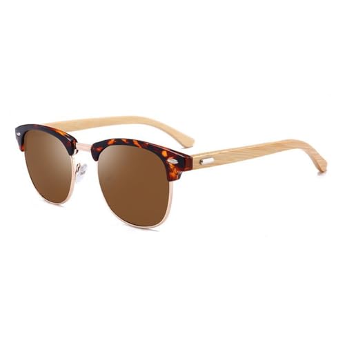frissin Gafas de sol polarizadas cuadradas sin montura para hombre y mujer, protección UV400, patillas de madera de bambú, remache decorado, marco recubierto, lentes TAC, lentes Sunnies, conducción