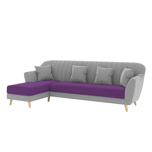 Image of Atticus LHS 6 Seater L Shape Sofa Set for Living Room (Purple Grey Fabric) Premium Fabric Sofa Set