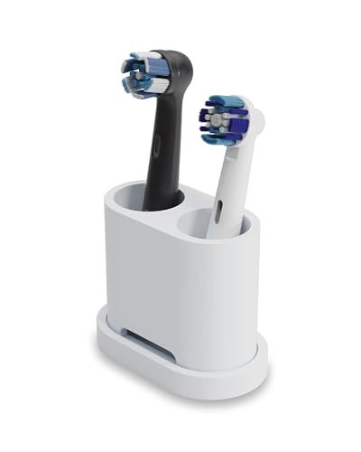 Qikfresh   Soporte para 2 Cabezales y cepillos dentales   Compatible con Oral B, iO, Philips Sonicare, Waterpik, Fairywill   Silicona alimentaria (Blanco)