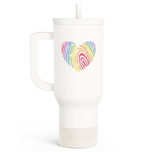 Image of SANDJEST LGBT 40oz Tumbler with Handle and Straw, Insulated Stainless Steel Travel Coffee Mug for Gay Lesbian Adults Friends, Gift Idea for Birthday Christmas Pride Month (Heart Fingerprints)