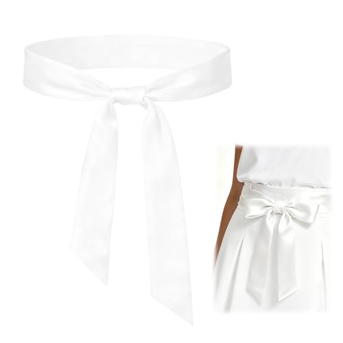 VOSSOT Satin Gürtel Damen Weiß 195cm,Eleganter Schmaler Satinschal als Taillengürtel, Haarband oder Taschenband,Vielseitiges Accessoire für Alltag, Büro und Party