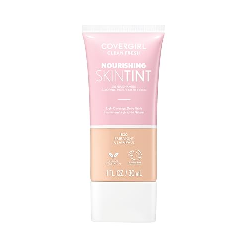 COVERGIRL Clean Fresh Nourishing Skin Tint, 520 Fair/Light, Liquid Foundation, Dewy Finish, Infused with Coconut & Aloe, Vegan Formula