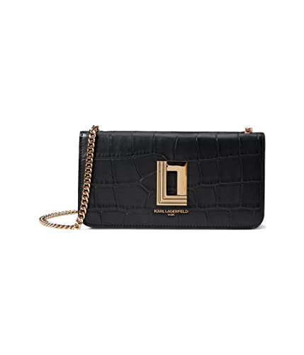 KARL LAGERFELD Paris Womens Wallet On Chain Wrislet Handbag, Black/Gold